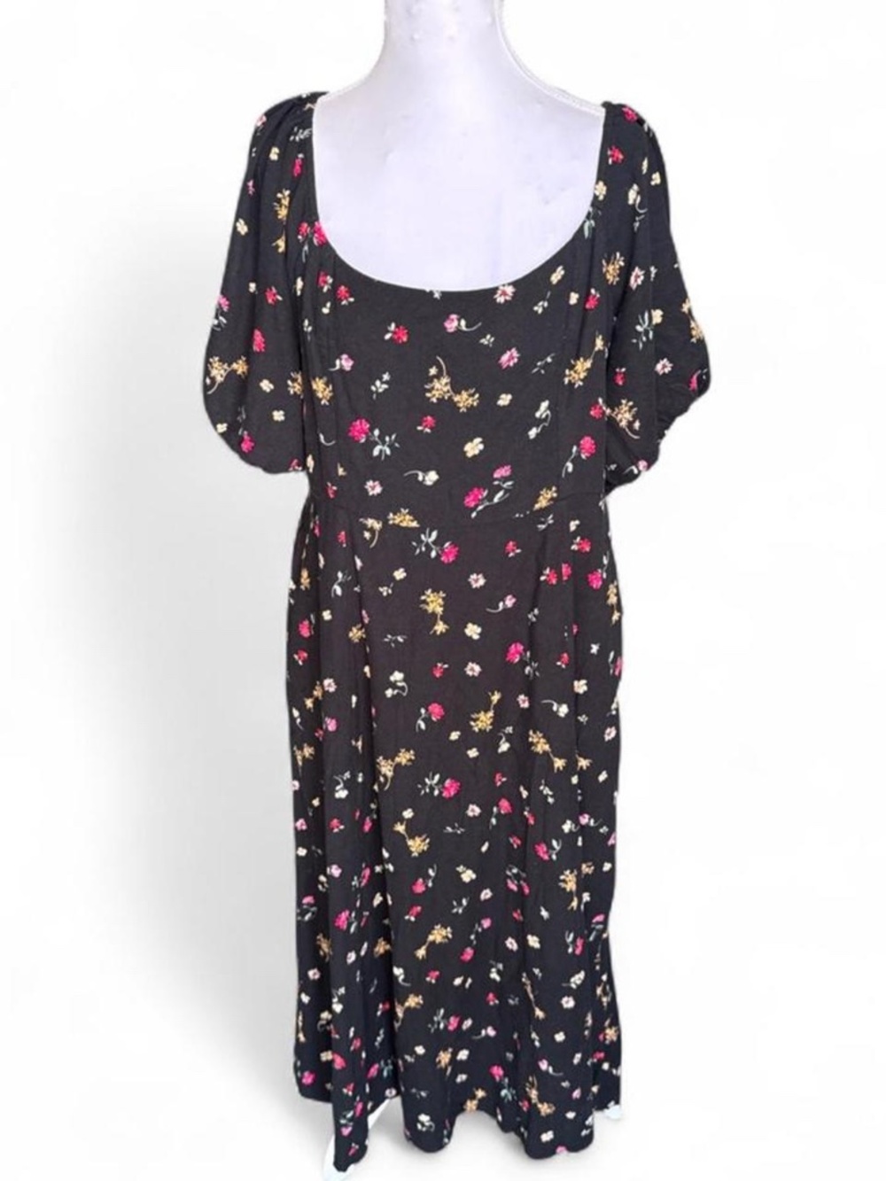 OLD NAVY floral midi dress with pockets and puff sleeves sz Large